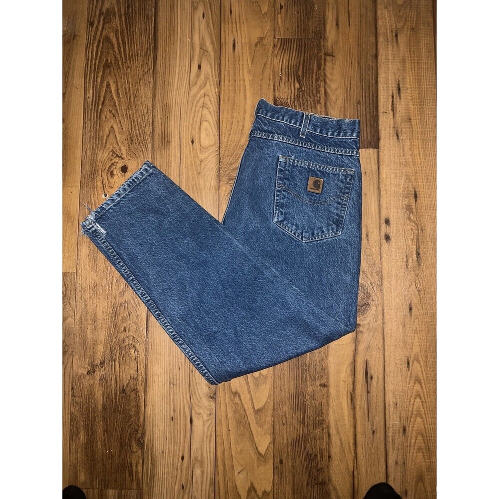 Mens 40X30 Carhartt Relaxed Fit Tapered Leg Blue Jeans B17 STW Denim Pants Vtg